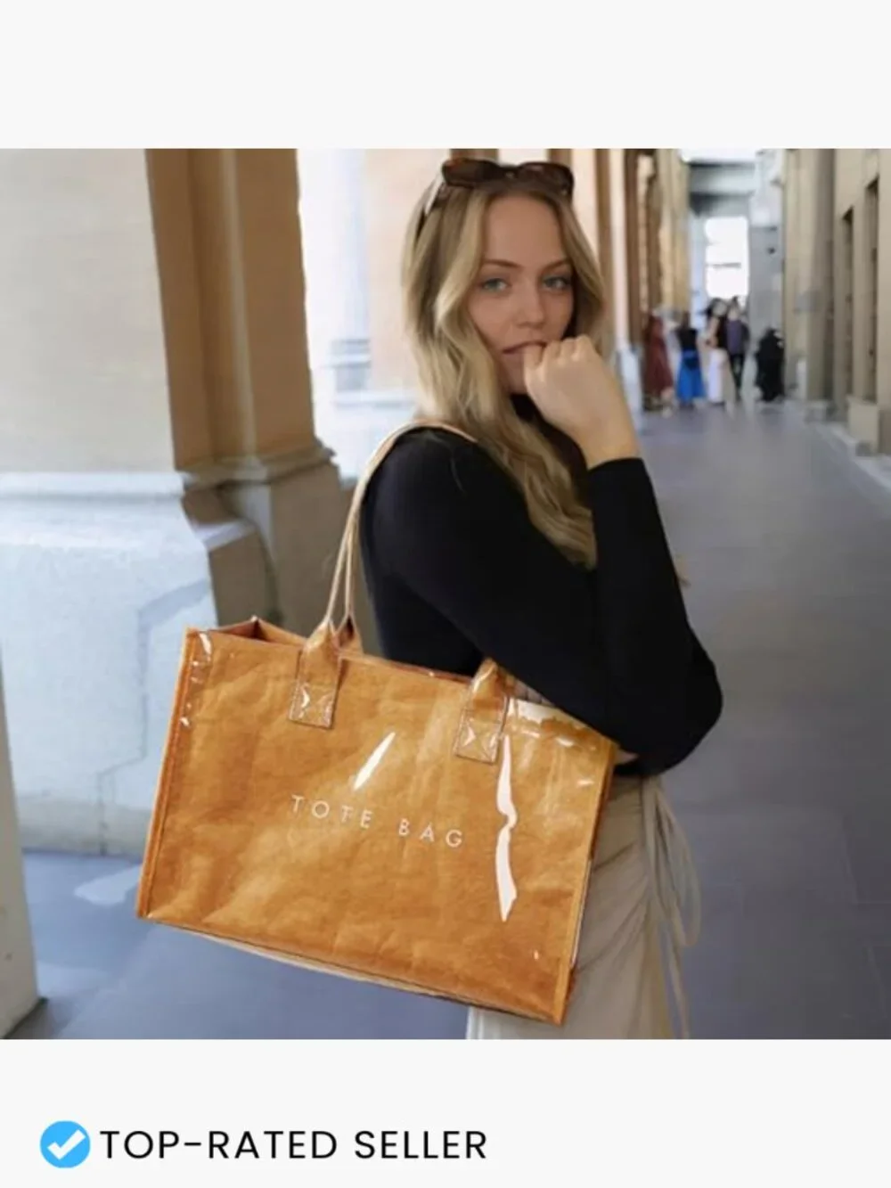 PVC Tote Bag Brown Kraft Paper Work Handbag Purses Top Handle Shoulder Large